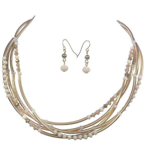 Fashion Jewelry Jewelry - 🔴 CLEARANCE White Glass Bead Tube Gold Necklace Earrings Set